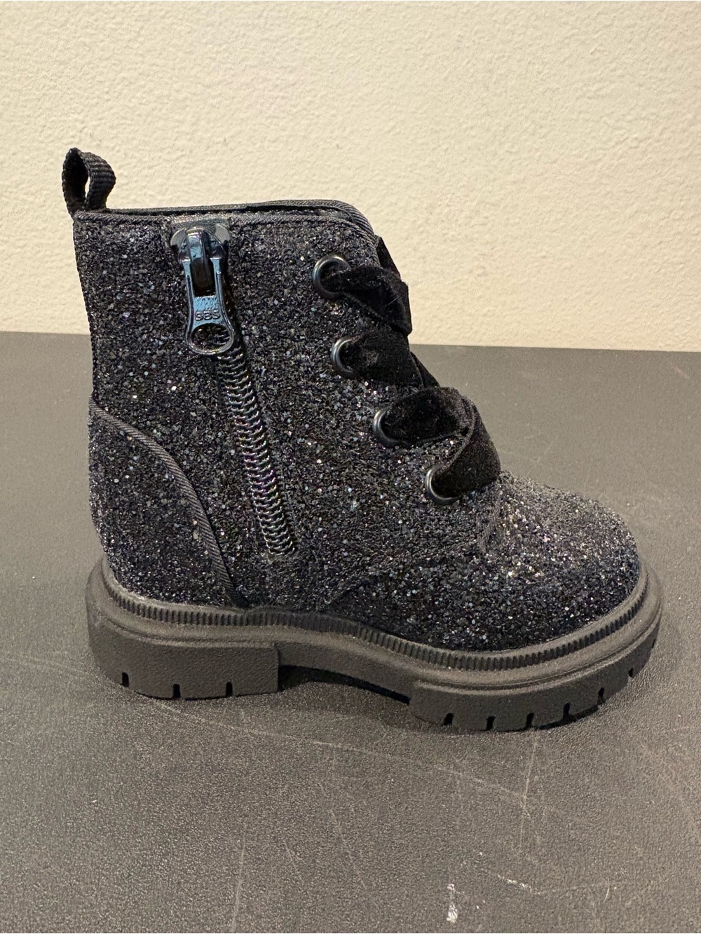 Toddler Girls' Khloe Black Glitter Ankle Combat Boots - Cat & Jack Size 5 - Picture 3 of 10
